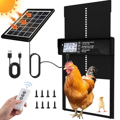 Automatic Chicken Coop Door - Auto Chicken Coop Door with Timer, Sensor, & Remote Control - Smart Poultry Door Opener with Durable Construction - Chicken Coop Supplies & Accessories - Black