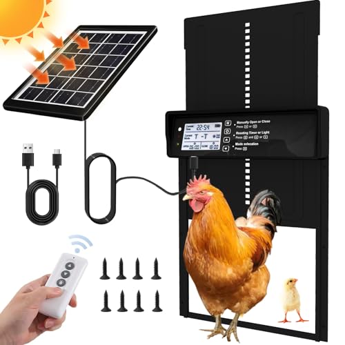 Automatic Chicken Coop Door - Auto Chicken Coop Door with Timer, Sensor, & Remote Control - Smart Poultry Door Opener with Durable Construction - Chicken Coop Supplies & Accessories - Black