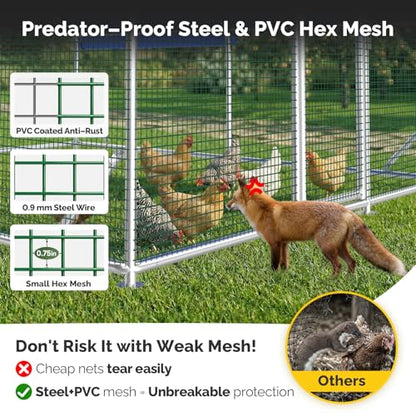 Sino Luban Metal Chicken Coop Run 11.8x8.9ft with Heavy Duty Hardware Cloth, Large Chicken Runs for Yard with Waterproof Cover, Outdoor Chicken Pen Enclosure, Walk-in Poultry Cage with Support Brace - size: 11.8x8.9 FT - Hardware Cloth