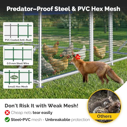 Sino Luban Metal Chicken Coop Run 11.8x8.9ft with Heavy Duty Hardware Cloth, Large Chicken Runs for Yard with Waterproof Cover, Outdoor Chicken Pen Enclosure, Walk-in Poultry Cage with Support Brace - size: 11.8x8.9 FT - Hardware Cloth