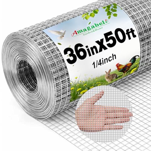 Amagabeli Hardware Cloth 1/4 inch 36 inch x 50 ft Chicken Wire 23 Gauge Galvanized Weld Wire Mesh Roll Fencing Garden Netting for Poultry Rabbit Snake Gopher Cage Raised Bed Vegetable Tree Bird Quail - size: 1/4" 36"x50'