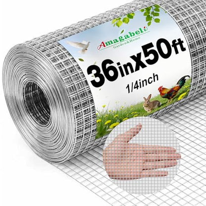Amagabeli Hardware Cloth 1/4 inch 36 inch x 50 ft Chicken Wire 23 Gauge Galvanized Weld Wire Mesh Roll Fencing Garden Netting for Poultry Rabbit Snake Gopher Cage Raised Bed Vegetable Tree Bird Quail - size: 1/4" 36"x50'