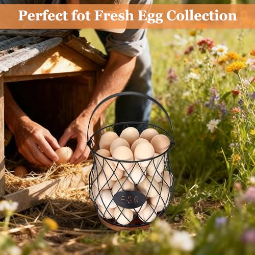 Chicken Egg Basket With Handle, Egg Baskets for Gathering Fresh Eggs, Chicken Coop Egg Holder, Round Wire Egg Basket & Kitchen Countertop Decor (Style 3) - style: Style 3