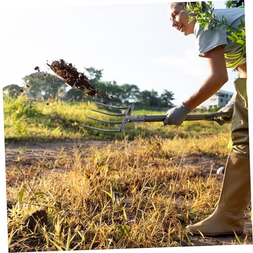 Heavy Duty Steel Pitch Fork for Gardening 4-Prong Tines Manure Rake for Digging and Loosening Soil Sturdy Farm Tool