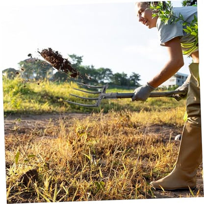 Heavy Duty Steel Pitch Fork for Gardening 4-Prong Tines Manure Rake for Digging and Loosening Soil Sturdy Farm Tool