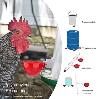 Chicken Waterer Cups, 6 Packs Large Chicken Watering Cups, Automatic Chicken Water Cups, Tee Fittings Poultry Feeder Cups Suitable for Chicken, Duck, Goose, Turkey with Mounting Hole Opener