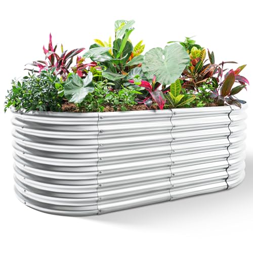 Land Guard 24“ Tall Galvanized Raised Garden Bed Kit, Galvanized Planter Garden Boxes Outdoor, Oval Large Metal Raised Garden Bed for Vegetables (Classic Silver, 4×2×2ft) - color: Classic Silver, size: 4×2×2ft