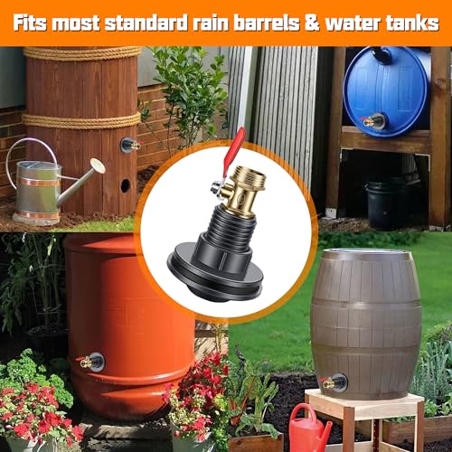 QTG Rain Barrel Spigot Kit 1/2" GHT Quarter Turn Ball Valve with Bulkhead Fitting, Brass Faucet & 28mm Hole Saw for Water Containers & Garden Rainwater Tanks (Brass) - color: 1/2"