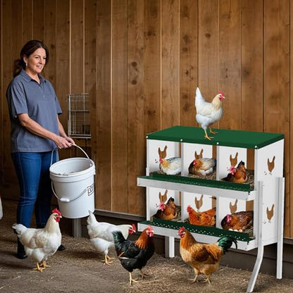 Chicken Nesting Box,6 Holes Galvanized Steel Metal Chicken Laying Box with Automatic Roll-Away Egg Collection System & Removable Tray,Wall Mount Nesting Boxes - color: Green, size: 6 Holes with Legs