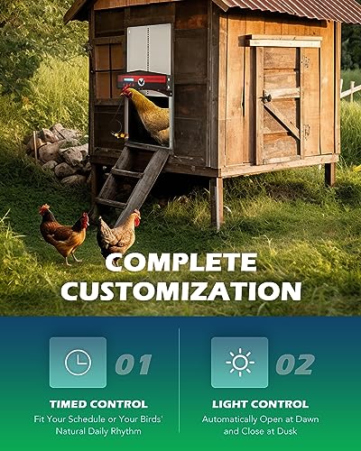 CO-Z Automatic Chicken Door, Automatic Chicken Coop Door with Timer Control and Light Sensor, Battery Powered Electric Chicken Coop Door Opener with Infrared Sensor for Duck Rabbit Goose Quail More