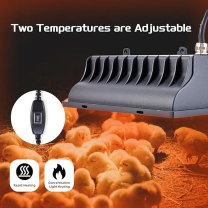 Chicken Coop Heat Lamp 250W Brooder Heating Plate for Chicks Hanging Light Heated Adjustable Temp with Anti-Fall Aluminum Alloy Lamp Shade Suitable for Poultry, Livestock & Small Pets - color: 2pc Black