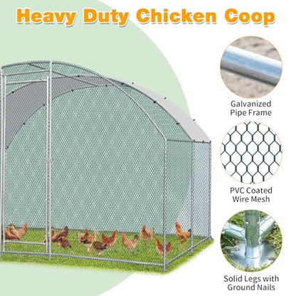Outvita Large Metal Chicken Coop, 10×10FT Walk-in Poultry Cage with Waterproof & Anti-UV Round Arch Cover, Duck Rabbit Hen Cage Galvanized Mesh for Outdoor Yard Backyard and Farm - size: 120.0"L x 120.0"W x 78.0"H
