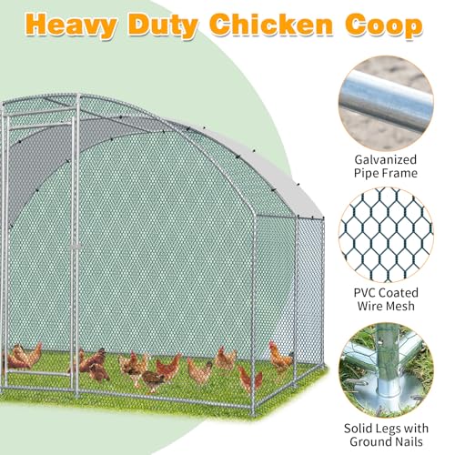 Outvita Large Metal Chicken Coop, 10×10FT Walk-in Poultry Cage with Waterproof & Anti-UV Round Arch Cover, Duck Rabbit Hen Cage Galvanized Mesh for Outdoor Yard Backyard and Farm - size: 120.0"L x 120.0"W x 78.0"H