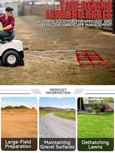 4ft Heavy Duty Drag Harrow for ATV, UTV, Tractor - Adjustable Tow Behind Leveling Rake with Weight Tray for Driveway Grader, Lawn, Field, Pasture, Food Plot Maintenance, Red(48 inch) - size: 4 ft