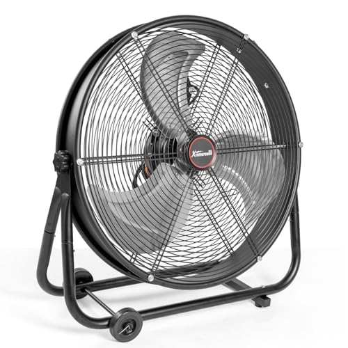 XtremepowerUS 24" Industrial Shop Fan High-Velocity Flow Drum Fan Floor Fan Rolling Drum Garage Tilt 3 Adjustable Speed Commercial, Gym, Garage Use, Black - size: 24" Rolling Floor