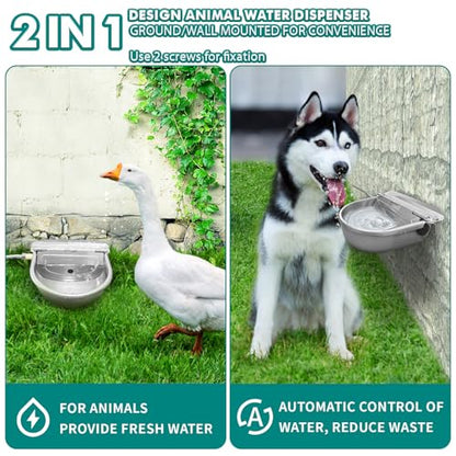Automatic Water Dispenser for Dogs, 304 Steel Float Valve Pet Water Bowl. | 2.5L Capacity, Wall Mounted, for Large Dogs, Chickens, Horses, Easy Clean Drain, Anti-Spill Valve, Outdoor Farm & Yard