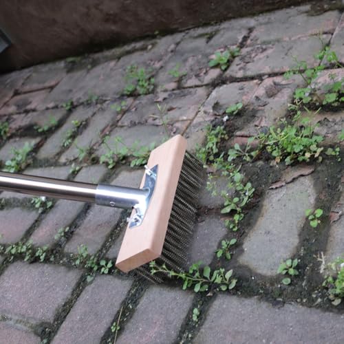 Stainless Steel Wire Scrub Brush with 63" Long Handle, 2PCS 12" Brush Heads, Heavy Duty Large Wire Brush, Stiff Metal Bristle Floor Scrubber, Patio Floor Cleaning, Wire Broom for Concrete, Deck, Moss - size: With 2PCS 12-inch brush head