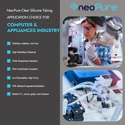Neo-Pure Silicone Tubing – Clear Food-Grade Flexible Tube for Beverage, Dairy, and Food Processing Applications, Temperature Resistant, Non-Toxic, 1/8 Inch ID x 5/16 Inch OD, 100FT. Roll