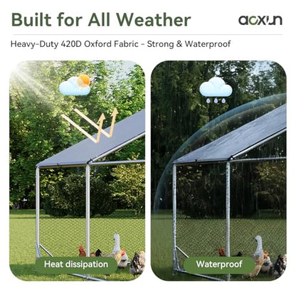 Aoxun Metal Chicken Coop, Outdoor Chicken Runs for Yard with Cover, Spire Roof Hen House Enclosure with Security Lock, Walk-in Cage Peak Hen House for Yard Farm (10x13x6.4 FT) - size: 156.0"L x 120.0"W x 76.8"H
