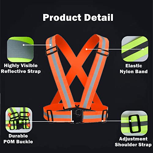 Reflective Strap Safety Vest Gear - 2-10 Pack Adjustable High Visible Reflective Running Gear for Women Men Night - color: Orange x2