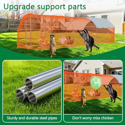 Outdoor Metal Chicken Coop Large Walk-in Poultry Cage Spire-Shaped Chicken Run with Waterproof and Anti-Ultraviolet Cover for Outside,Backyard and Farm,19.6' L*9.8' W*6.5' H - size: 235.2"L x 117.6"W x 78.0"H
