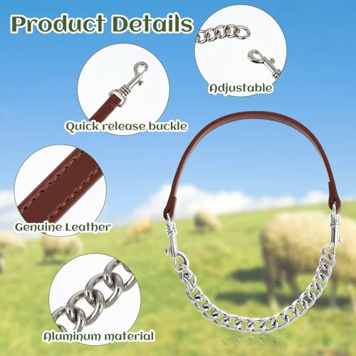 Misdary 4 Pcs Goat Show Collars, Adjustable 14"-24" Iron Chain Halter for Sheep, Horses, Dogs, Cows & Calves, Farm Animal Supplies Accessories Animal Lovers Gift (14'',Brown) - color: Brown