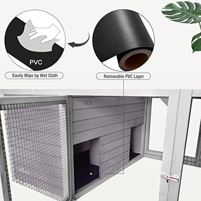 Chicken Coop Large Wooden Rabbit Hutch Indoor Outdoor with 2 Living House ANG PVC Layer for Chicken, Hutch, Ducks - size: 61"L x 40"W x 26"H