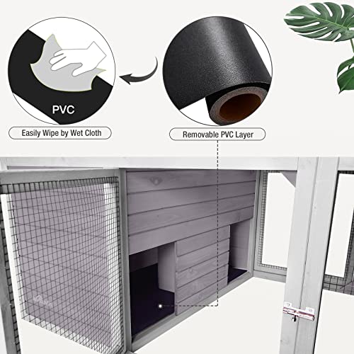 Chicken Coop Large Wooden Rabbit Hutch Indoor Outdoor with 2 Living House ANG PVC Layer for Chicken, Hutch, Ducks - size: 61"L x 40"W x 26"H