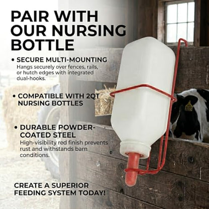 FarmTek Nursing Bottle Holder w/ 2-Quart Bottle – Powder-Coated | Heavy-Duty Steel Bracket, Secure Rail Mount, Durable 2-Quart Capacity, Easy Feed Access, Livestok Nursing