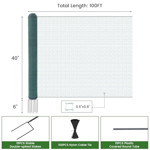 DoCred Non Electric Fence Netting, 40in x 100ft Movable Livestock Nets | Portable Chicken Mesh for Ducks, Goats, Sheep, Dog, Reusable Nylon Animal Barrier Fencing for Backyards, Farms Ranches - size: 40in x 100ft(Nylon)