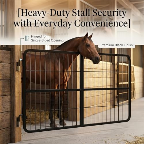 Secure Low Profile Horse Stall Gate, Livestock Gate with Hook Pin Mounting Hardware Kit, Stall Guards for Horses for Barn, Training and Quarantine