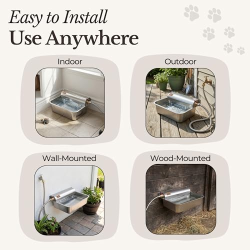 Automatic Pet Water Dispenser - 304 Stainless Steel Auto-Fill Water Bowl for Dogs - Poultry & Livestock - Float Water Level Control - 3/4" GHT Faucet Compatible - Wall Mount/Ground Usage