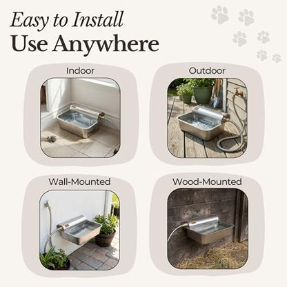 Automatic Pet Water Dispenser - 304 Stainless Steel Auto-Fill Water Bowl for Dogs - Poultry & Livestock - Float Water Level Control - 3/4" GHT Faucet Compatible - Wall Mount/Ground Usage