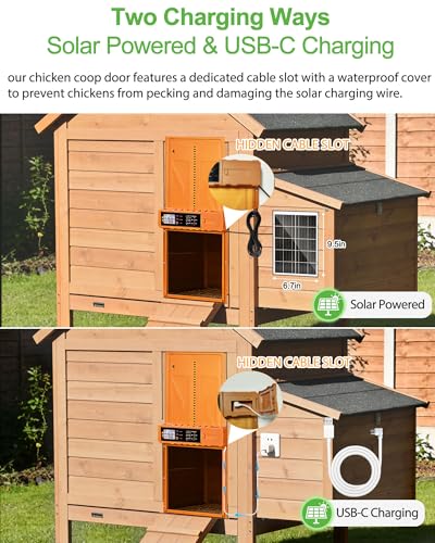 Automatic Chicken Coop Door Solar Powered - Auto Chicken Door 14.3″ x 10.9″ for Large Coop & Run, Anti-Pinch, Orange Aluminum Alloy with Secure Hidden Cable Slot, LCD Timer & Remote Control