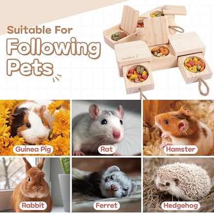 SoulThink® Interactive Wooden Pet Rabbit Toys - Sniff n' Snack Bunny Chew Toys for Rabbit Treats, Suited as Guinea Pig, Hamster for Boredom, Bunny Toys for Rabbits Keep Busy (2 Sets) - style: Sniff n' Snack - Beginner