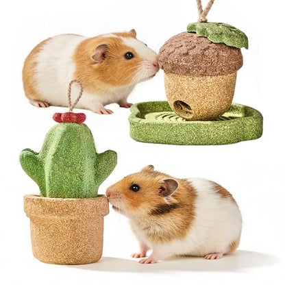 2 Pack Guinea Pig Chew Toys, Prevent Teeth Overgrowth, Rabbit Chew Toys, Natural Treats for Rabbit/Hamster Toys, Natural Timothy Grass & Vegetables, Small Animal Toys for Habitat Decoration