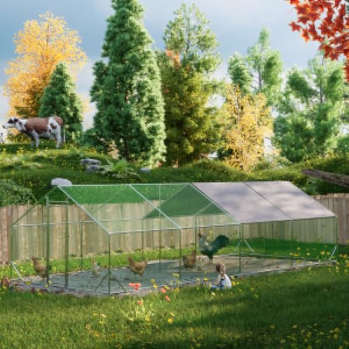 Sturdy Walk-in Chicken Run with Galvanized Steel Frame and PVC-Coated Hexagonal Wire Mesh, UV-Resistant Waterproof Cover for Outdoor Poultry Enclosure (3x8m) - color: 3x8m