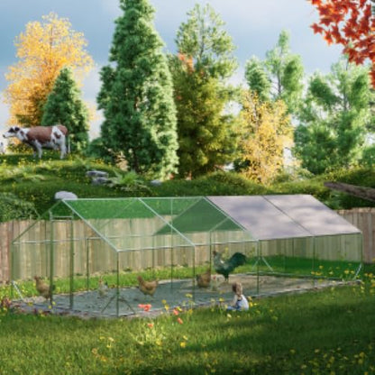 Sturdy Walk-in Chicken Run with Galvanized Steel Frame and PVC-Coated Hexagonal Wire Mesh, UV-Resistant Waterproof Cover for Outdoor Poultry Enclosure (3x8m) - color: 3x8m