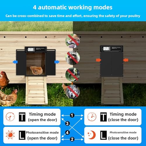 Automatic Chicken Coop Door Solar Powered Aluminum Alloy Light Sensor Timer Remote Control Auto Opener for Poultry Farm Backyard