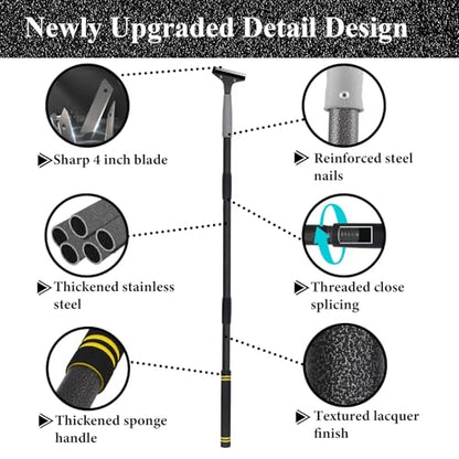 Floor Scraper Long Handle Heavy Duty, 31-61“ Long Handle Blade Scraper Tool with 10PCS Extra Blades 4 Inch stainless steel efficiently and quickly kitchen stickers windows cleaning. (61 inch)