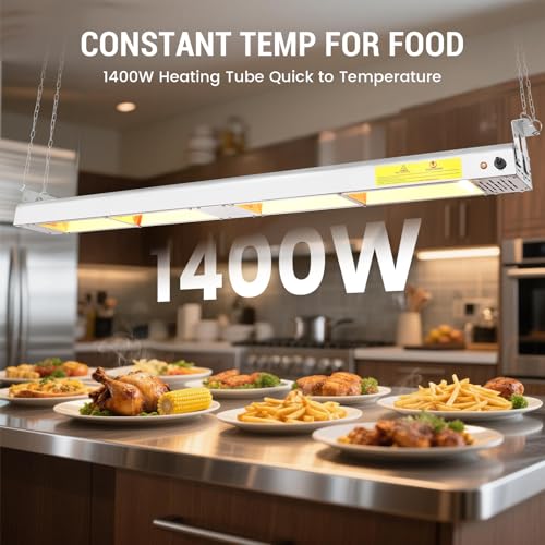 55-Inch Food Heat Lamp - 1400W Commercial Food Warmer Lamp Overhead Stainless Steel Catering Heat Lamps Electric Strip Heater for Restaurant Buffet Parties Kitchen, Silver 115V - color: Silver, size: 55 Inch