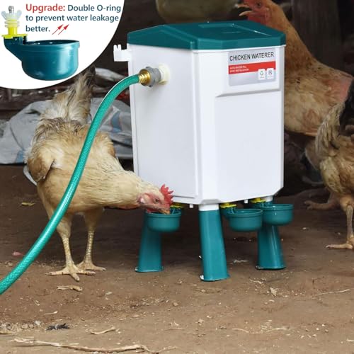 Float-Controlled Automatic Chicken Waterer & No Waste Feeder Kits - Chicken Coop Accessories, Poultry Waterer and Feeder, Two Buckets 3 Gallon/18-23 Pounds - color: Blue+Red