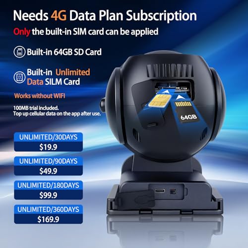 No WiFi Security Camera, 4G LTE Cellular Security Cameras Wireless Outdoor for Home/Farm/Jobsite, 2.5K True 4MP Off Grid Camera with SD & SIM, PIR Sensor, 2-Way Audio, Color Night Vision, Grey