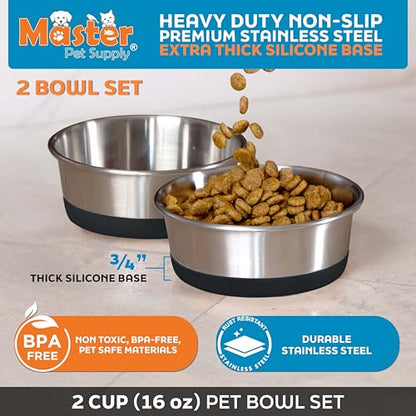 Master Pet Supply Stainless Steel Dog Bowls Set of 2 with Extra Thick Silicone Base - 2 Cup (16 oz) Black Velvet, Non-Slip, Dishwasher Safe Metal Bowls, Pet Dog Food Bowl for Dogs, Cats, Anti Rust - color: Black Velvet, size: 2 Cups (16 oz) 2 Pack