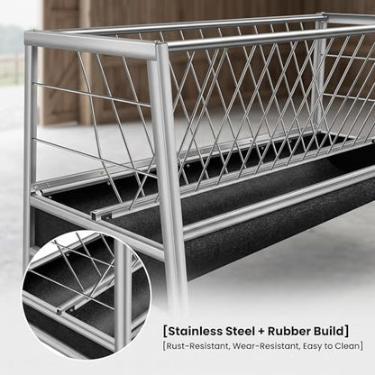 77 Gallon Pasture Feeder 2-in-1 Hay Grain System Stainless Steel Frame Rubber Trough Waste-Reducing Design for Goats Sheep Horses Lamb