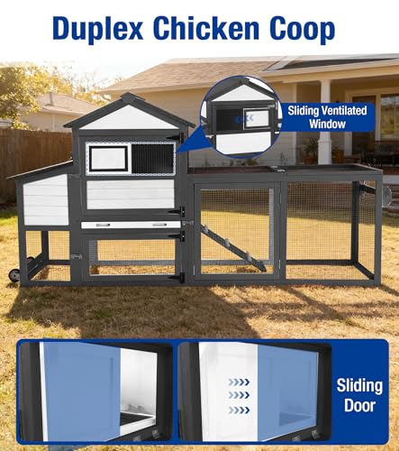 Chicken Coop with Run Mobile Large Chicken Coop with Wheels Duplex Chicken Cage with Slide-Out Tray Waterproof Roof Outdoor Backyard Hen House Black and White - color: Black and White