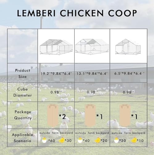 LEMBERI Metal Chicken Coop Spire Roof Walk in Chicken Run Pen for 6 Chickens, Galvanized Rabbits Duck Poultry Cage with Waterproof Cover for Outdoor,Backyard and Farm - size: 78.0"L x 118.1"W x 76.8"H