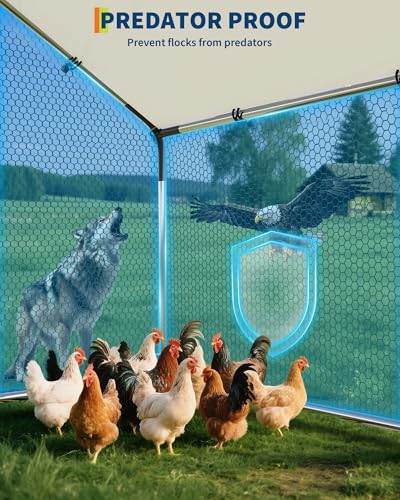 Large Metal Chicken Coop, 9.8' W x 13.1' L x 6.5 H Walk-in Poultry Cage, Chicken Run Pen House with Waterproof & Anti-Ultraviolet Cover & Lockable Doors for Outdoor