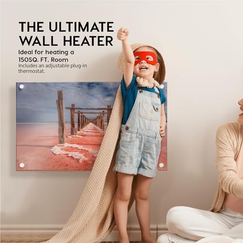 EconoHome Wall Mount Space Heater Panel - with Thermostat - 600 Watt Convection Heater - Ideal for 200 Sq Ft Room - 120V Electric Heater - color: Pink Ocean
