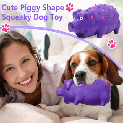 Squeaky Pig Dog Toy that Oinks, Latex Pig 7.3 in Grunting Dog Toys, Durable Dog Chewing Toys for Small Medium Large Dogs (Purple 20CM) - color: Purple 20CM